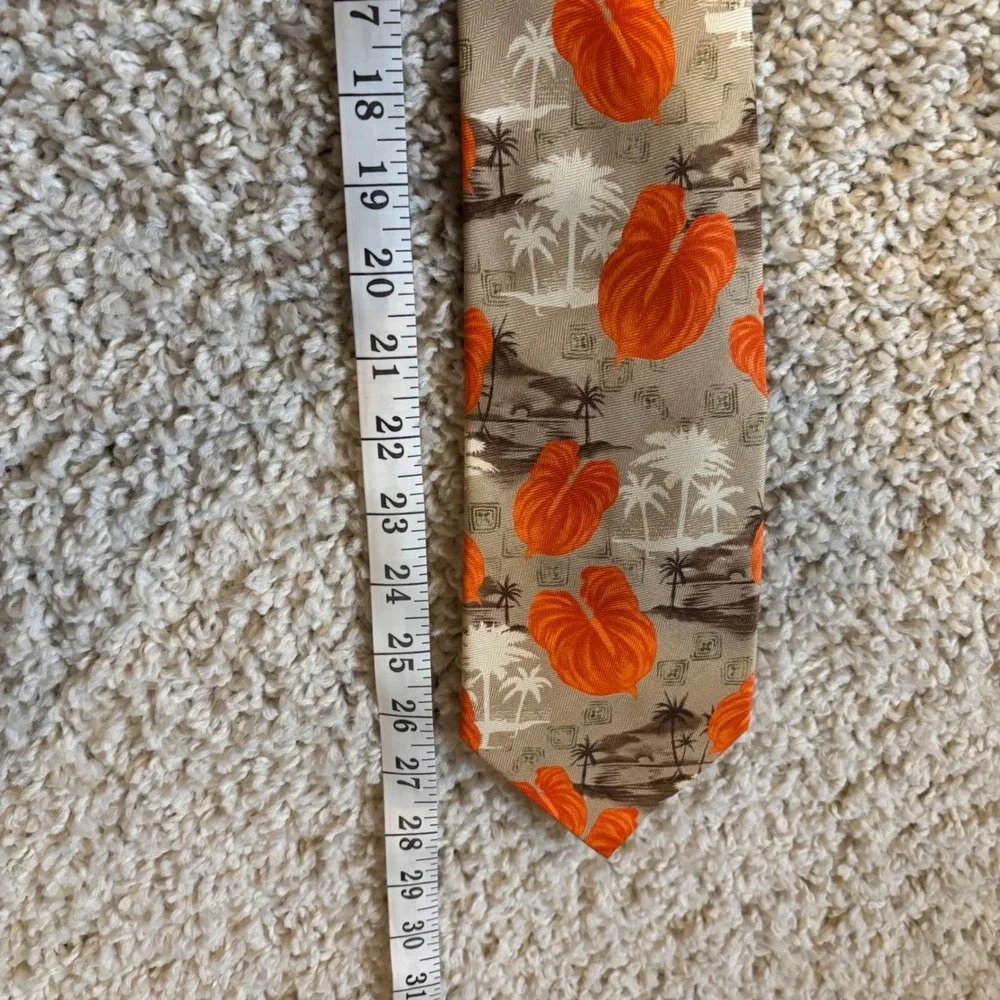Tommy Bahama Silk Necktie Mens‎ OS Tan Orange Tropical Palm Tree Excellent Silk